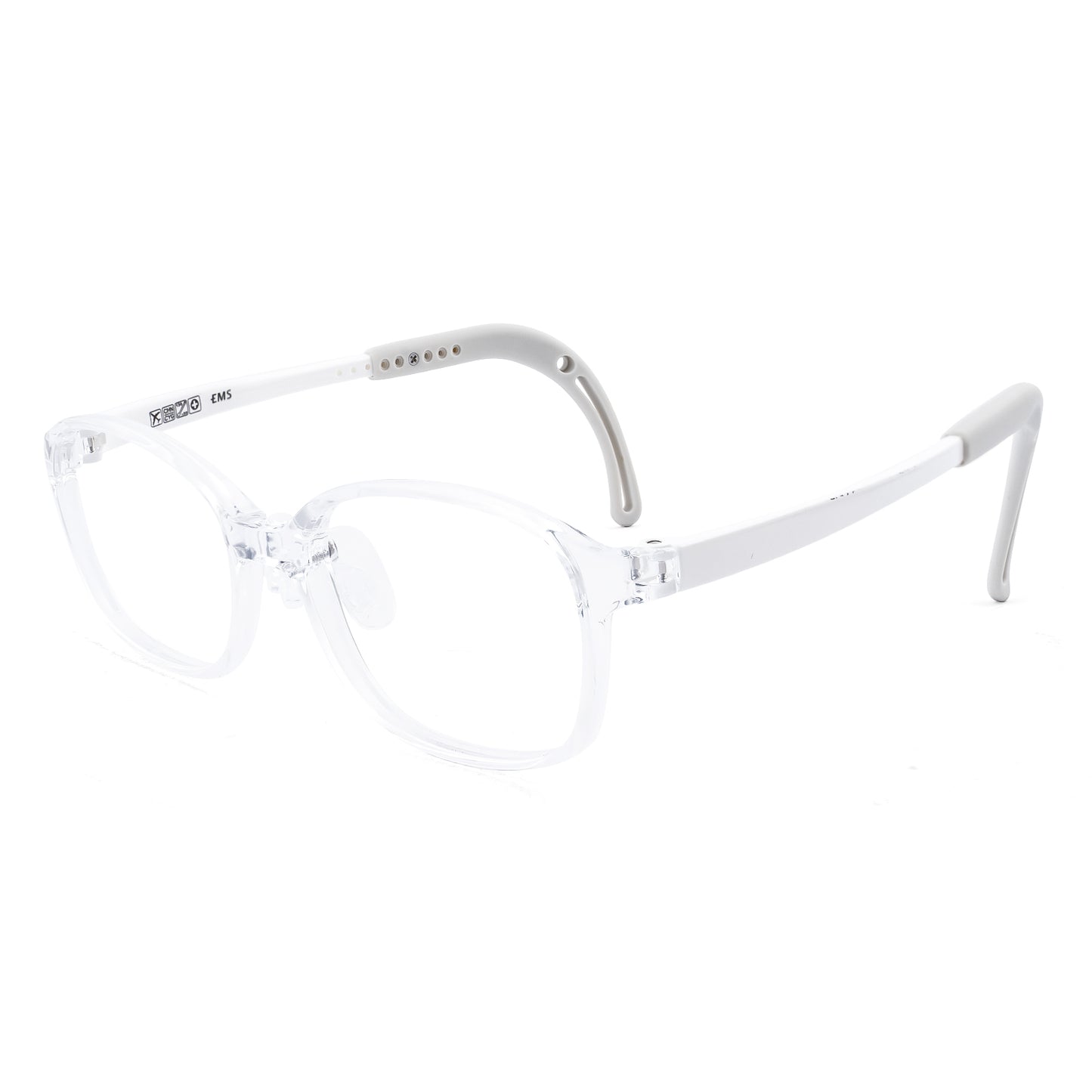 Leo clear white kids glasses angle view