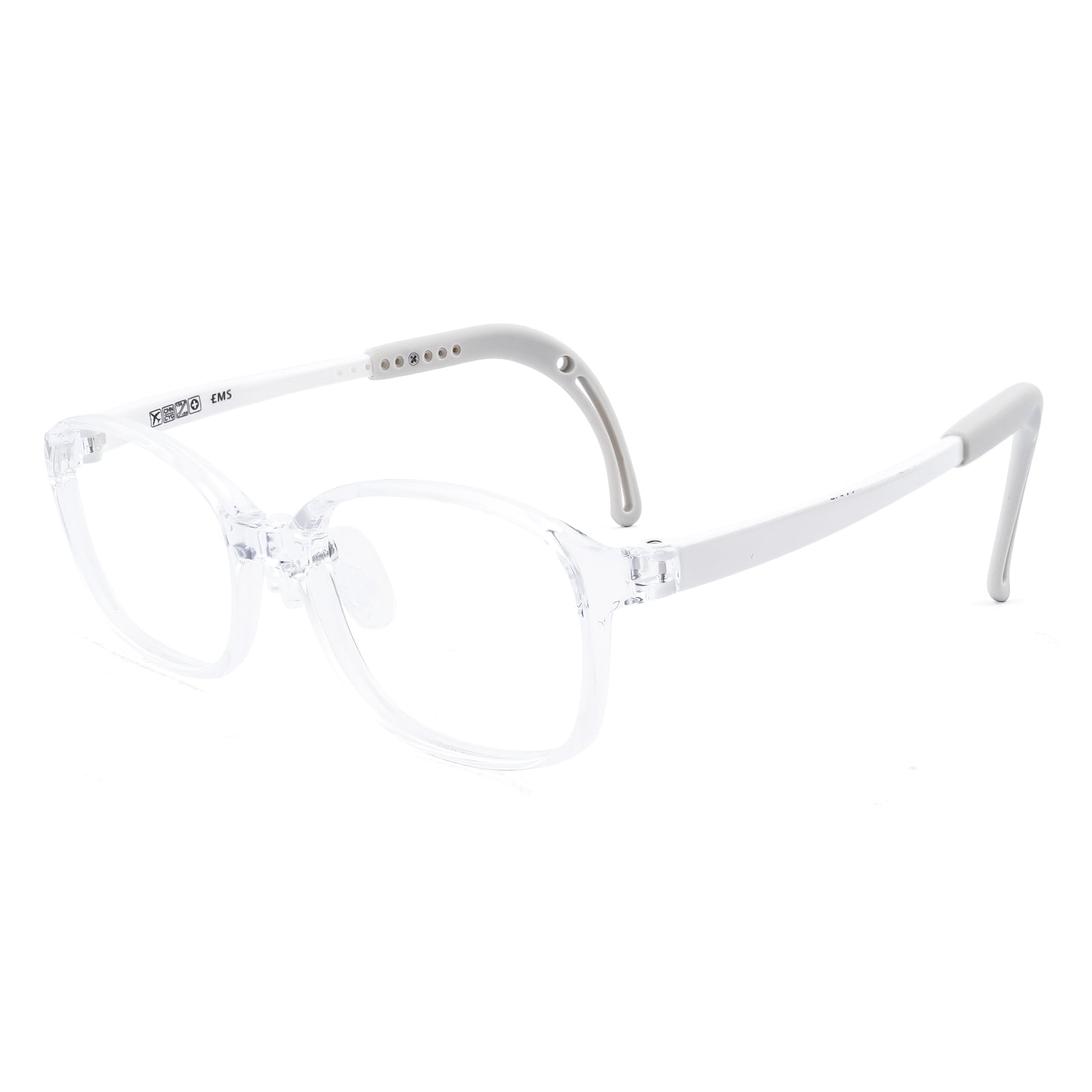 Leo clear white kids glasses angle view