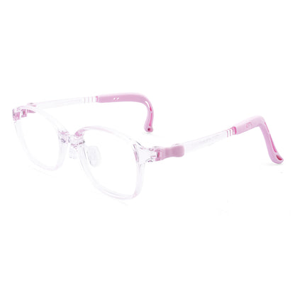 color:Clear-Pink | Lulu clear pink kids glasses angle view