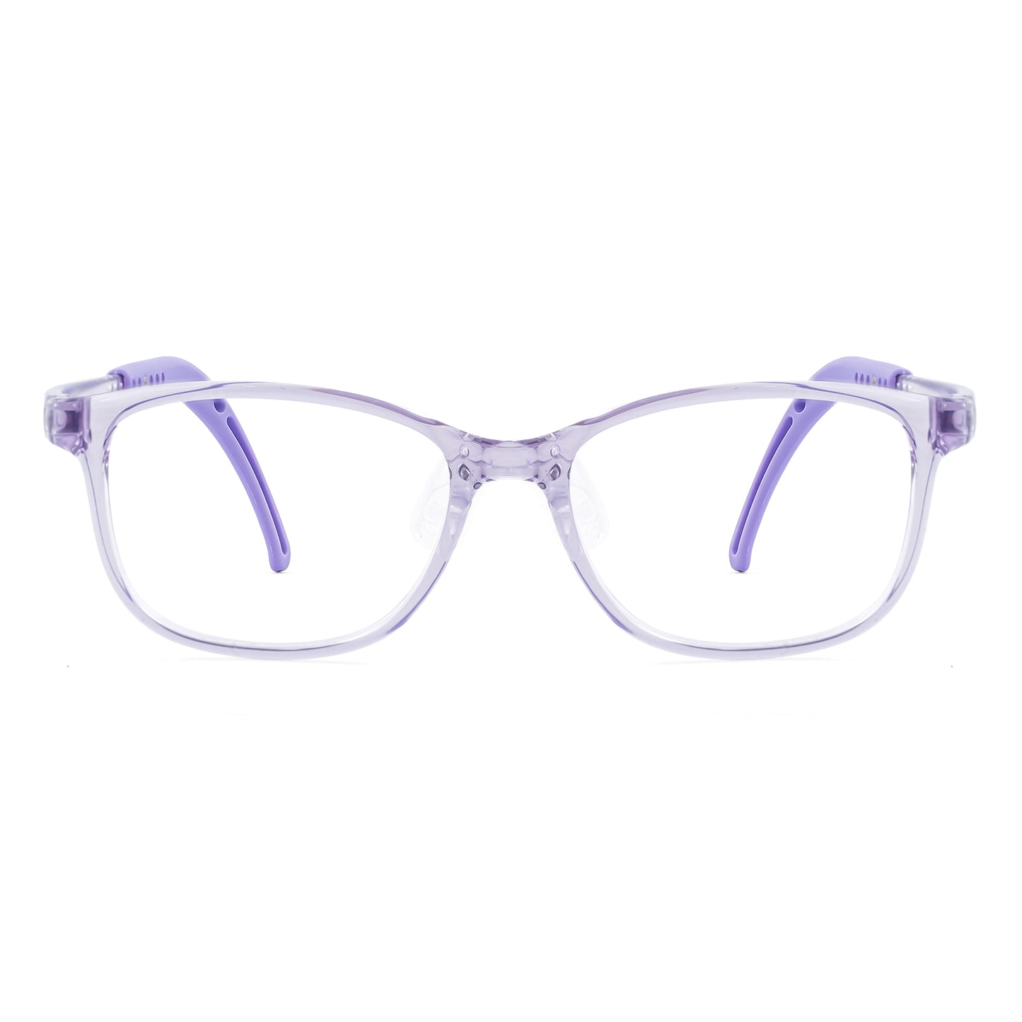 Lily clear purple kids glasses front frame detail