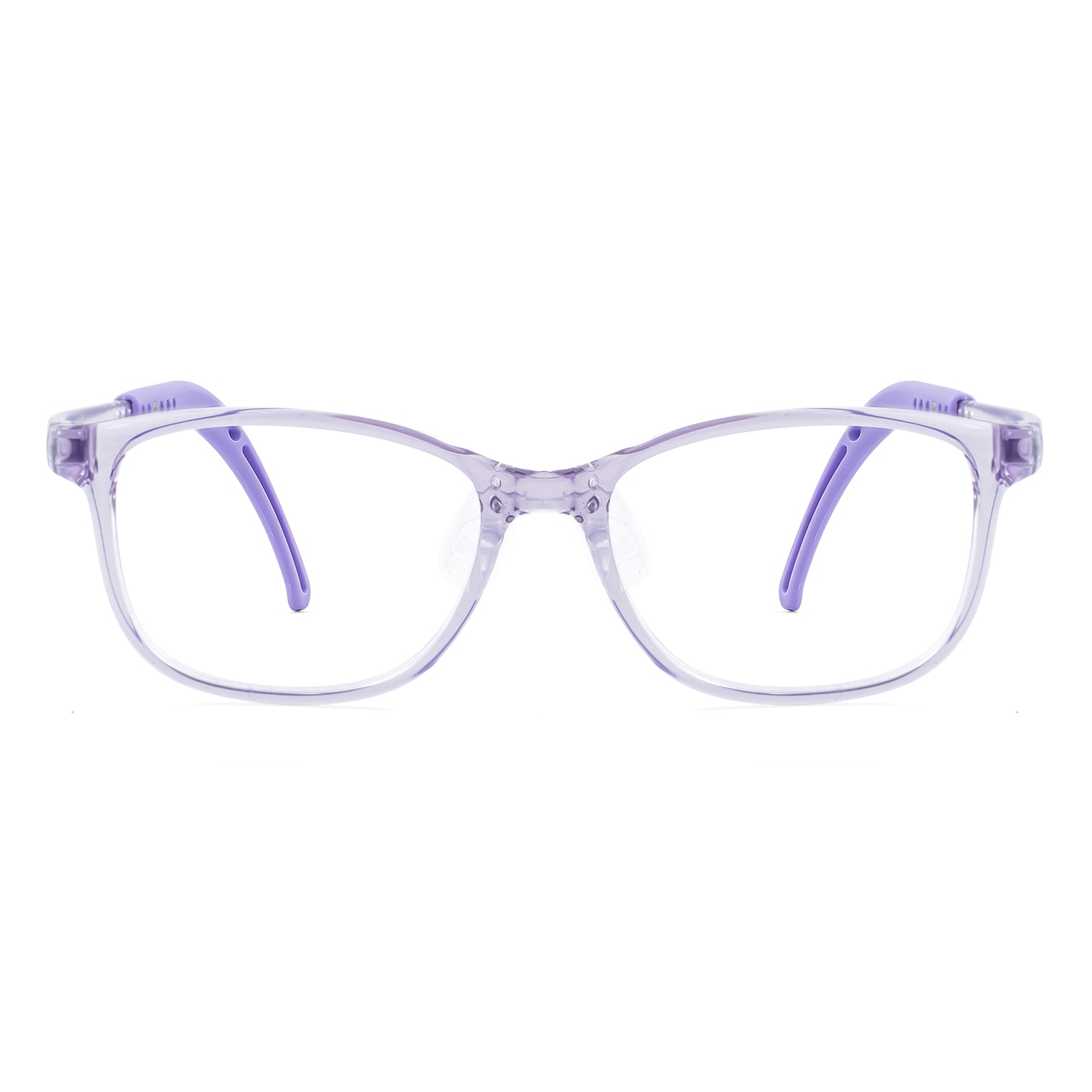 Lily clear purple kids glasses front frame detail