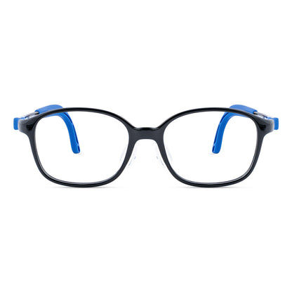 color:Black-Blue | Lulu black blue kids glasses front frame detail