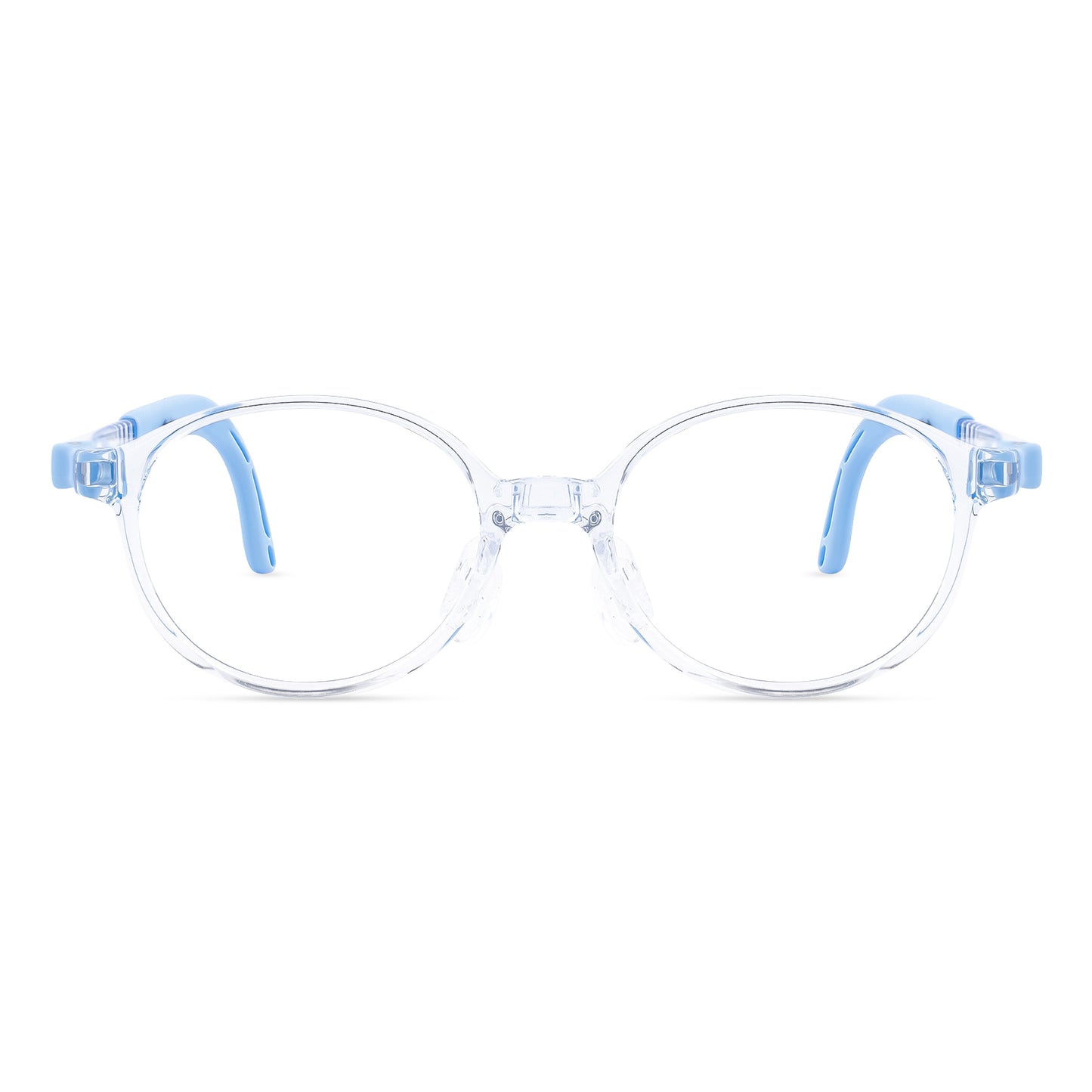 Teddy clear blue kids glasses front frame detail