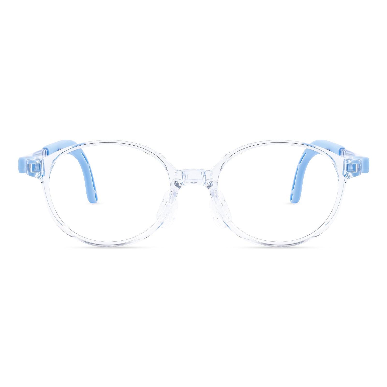 Teddy clear blue kids glasses front frame detail