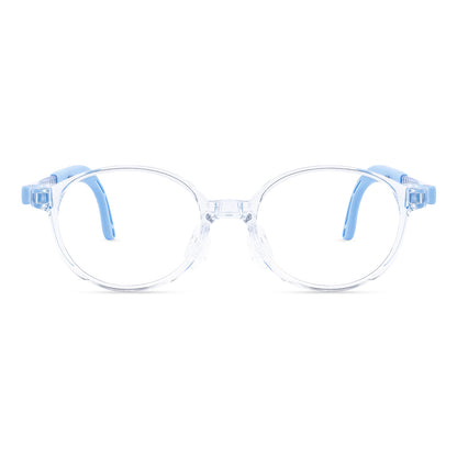 color:Clear-Blue | Teddy clear blue kids glasses front frame detail
