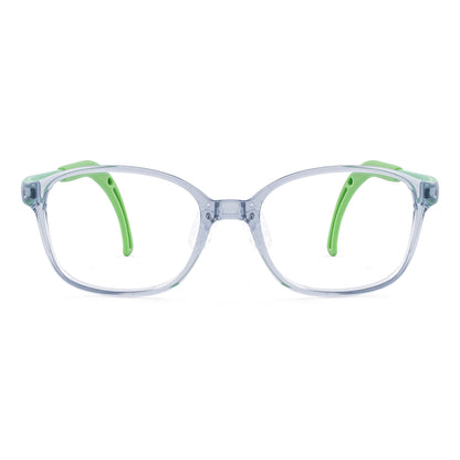 color:Clear-Green | Leo clear green kids glasses front frame detail