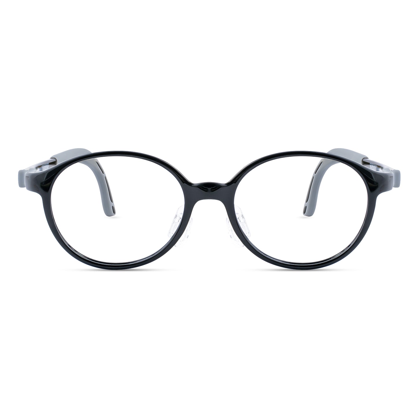 Teddy black gray kids glasses front frame detail