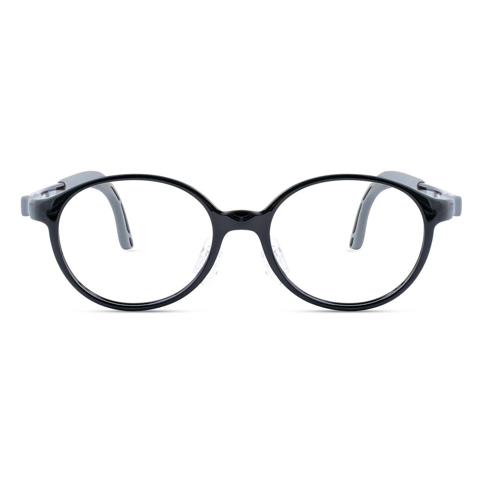 Teddy black gray kids glasses front frame detail