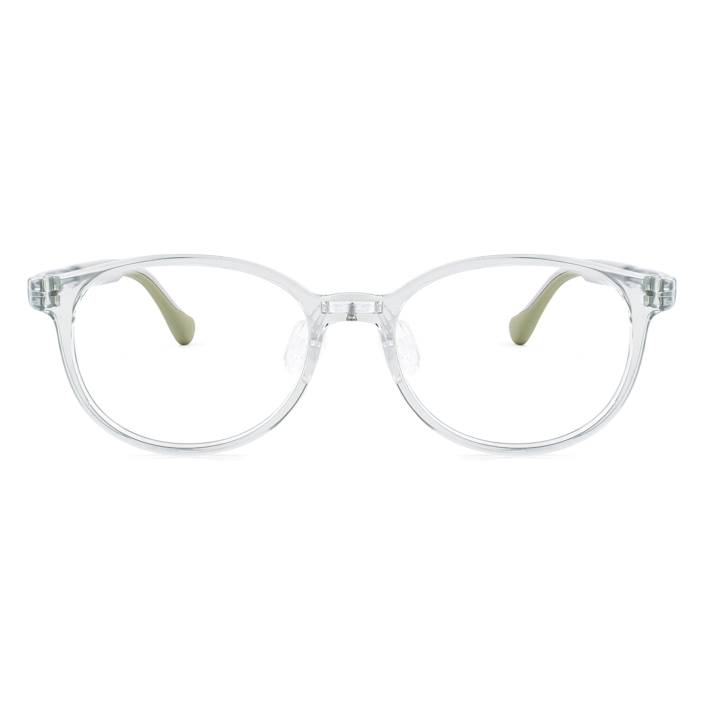 Theo clear green kids glasses front frame detail