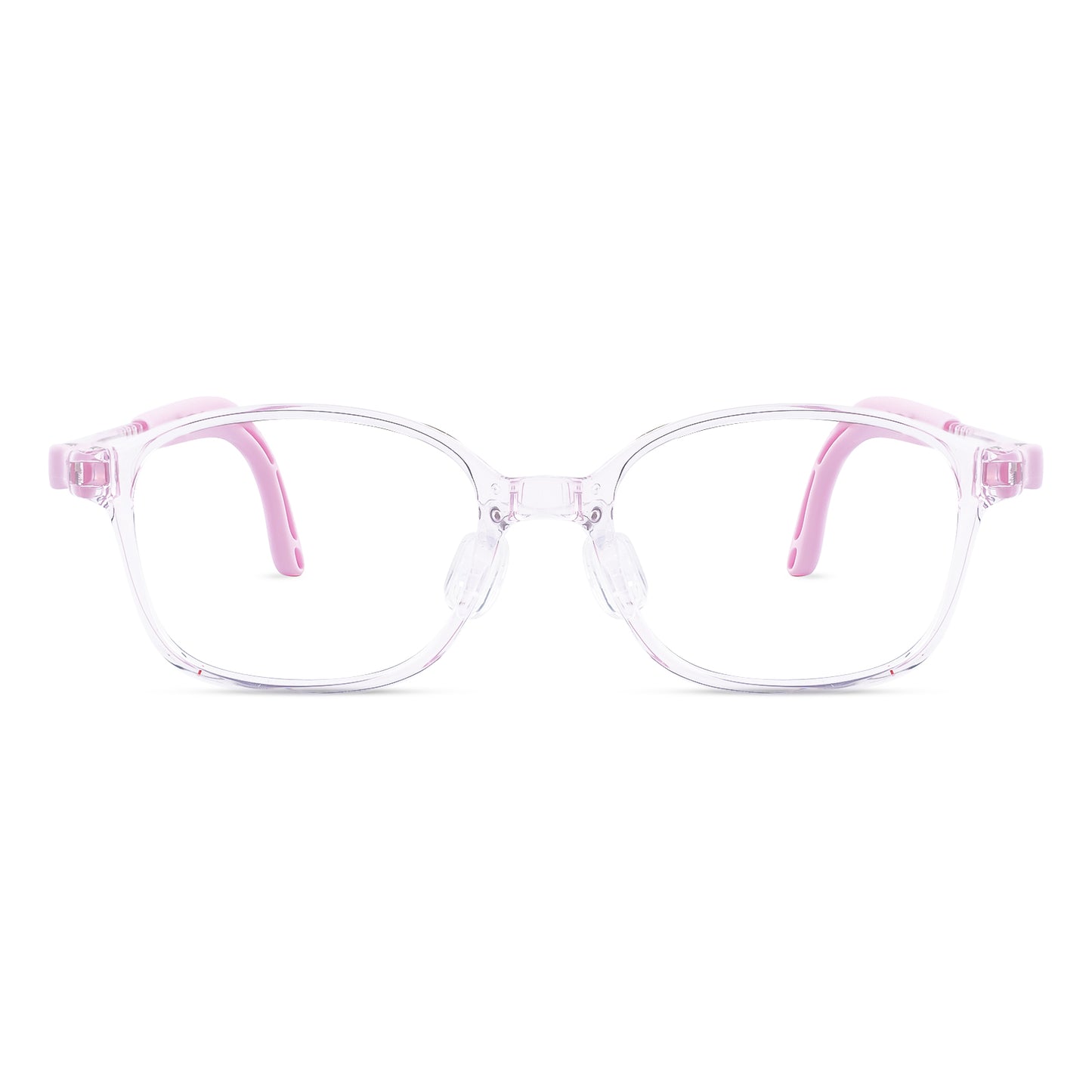 Lulu clear pink kids glasses front frame detail