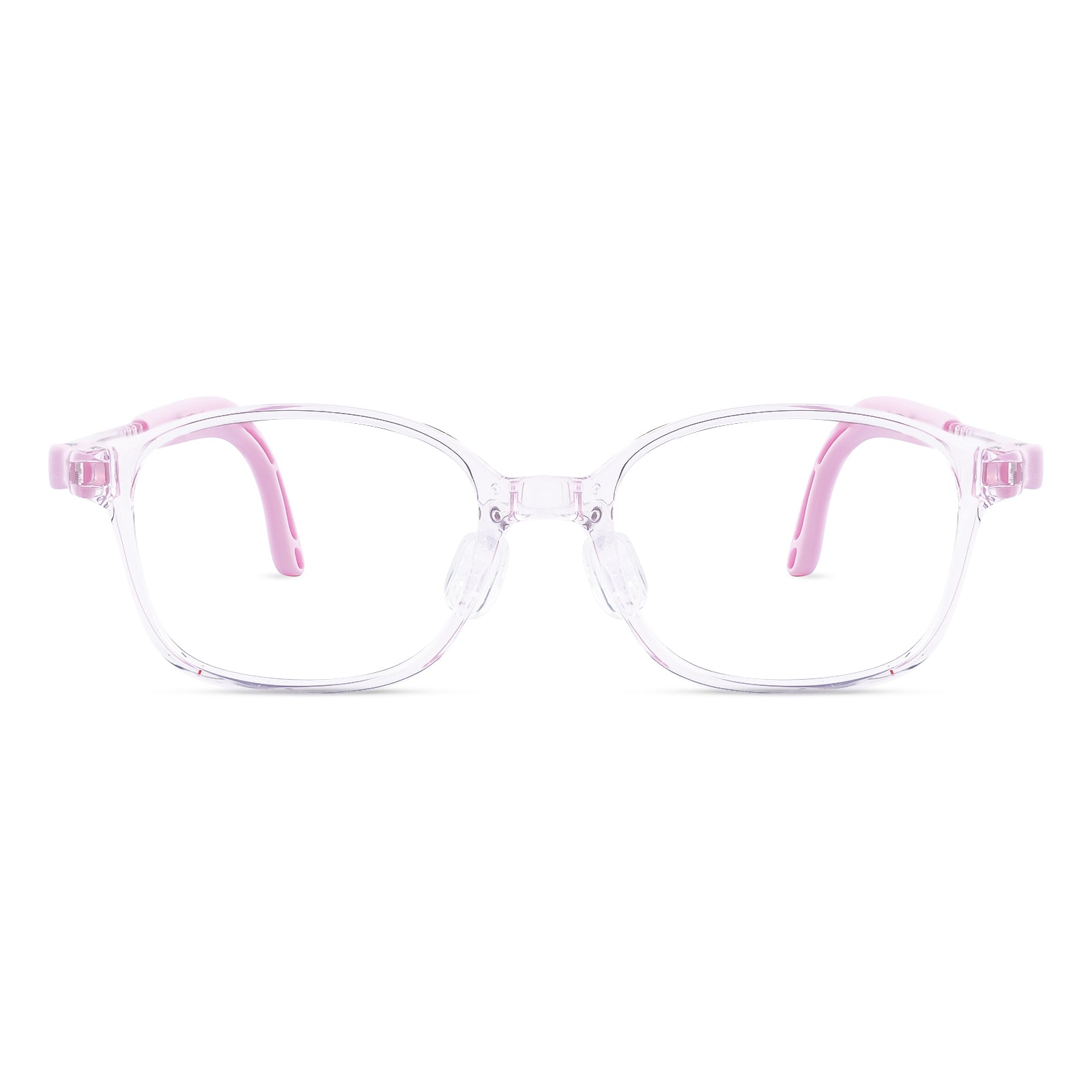 Lulu clear pink kids glasses front frame detail