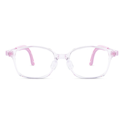 color:Clear-Pink | Lulu clear pink kids glasses front frame detail
