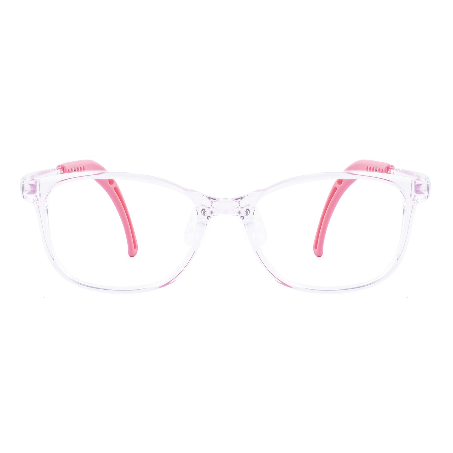 Lily clear pink kids glasses front frame detail