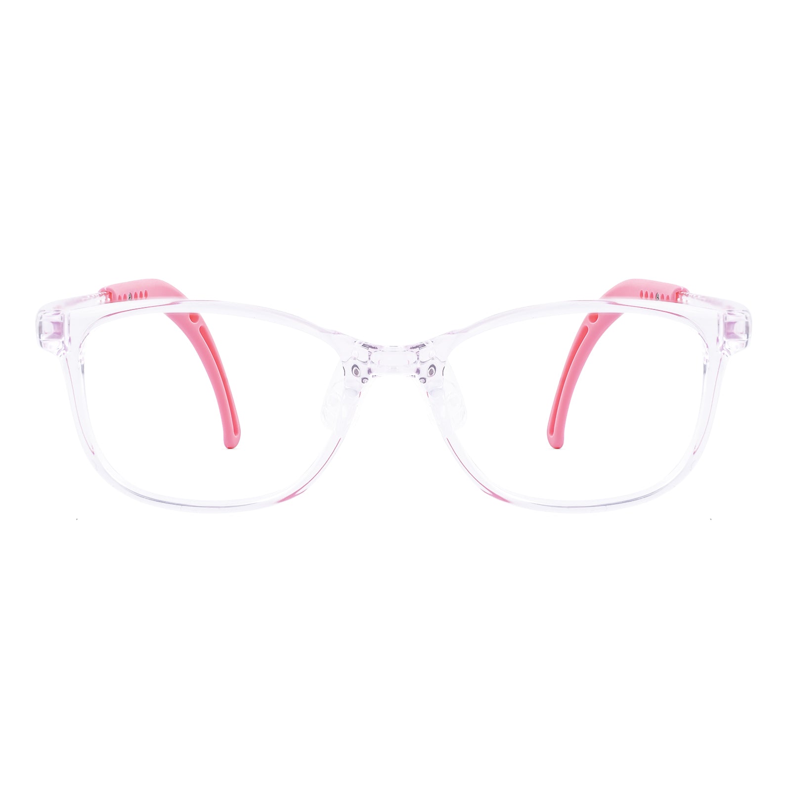 Lily clear pink kids glasses front frame detail