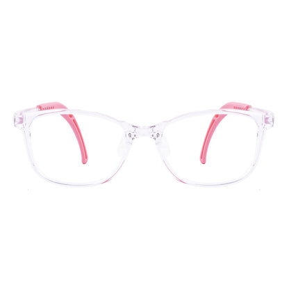 color:Clear-Pink | Lily clear pink kids glasses front frame detail
