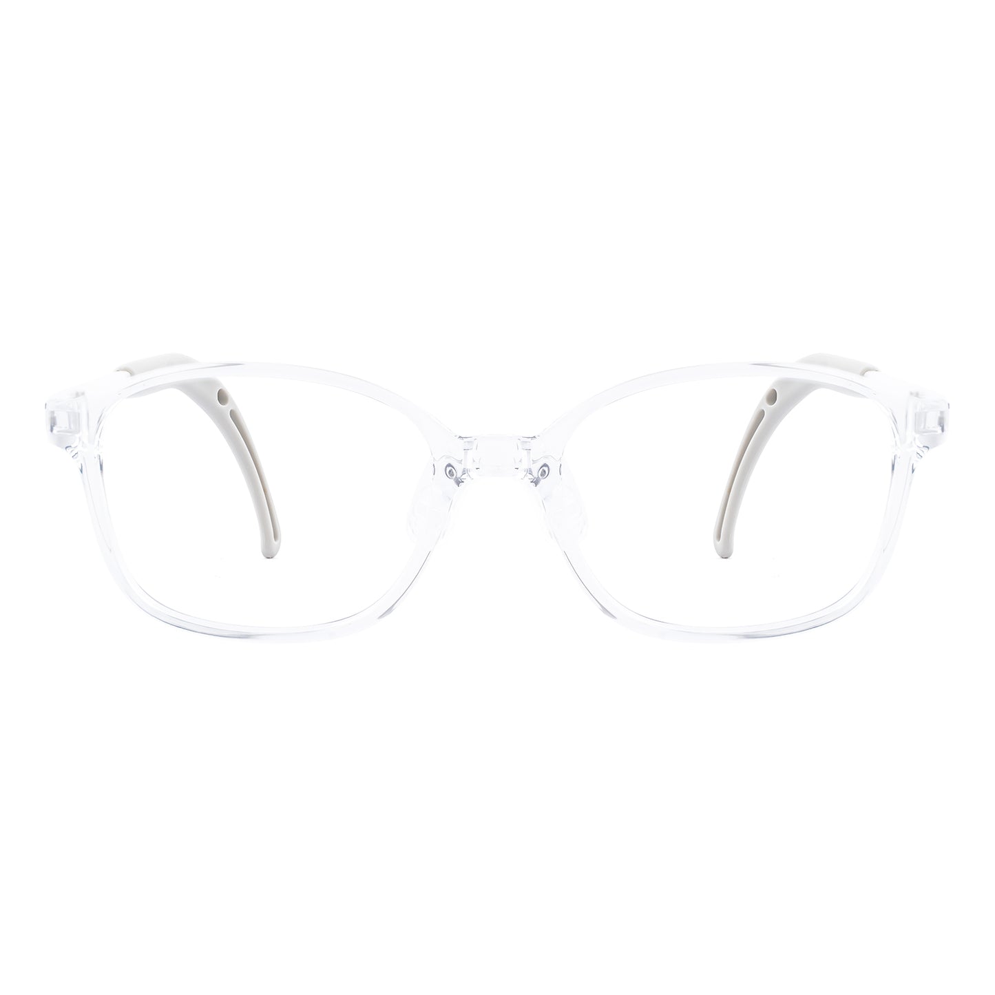 Leo clear white kids glasses front frame detail