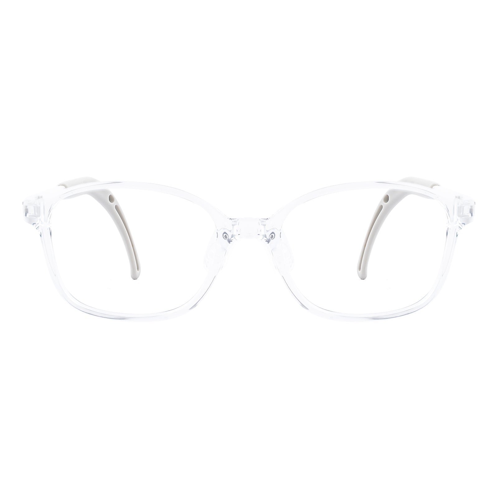 Leo clear white kids glasses front frame detail