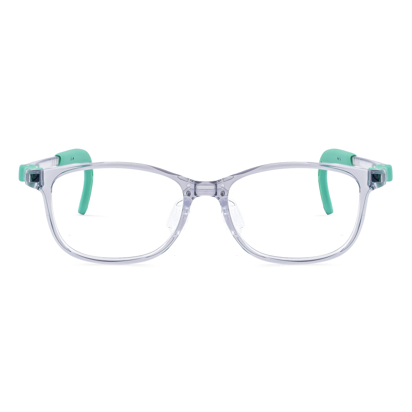 Luna clear green kids glasses front frame detail