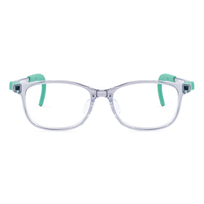 color:Clear-Green | Luna clear green kids glasses front frame detail