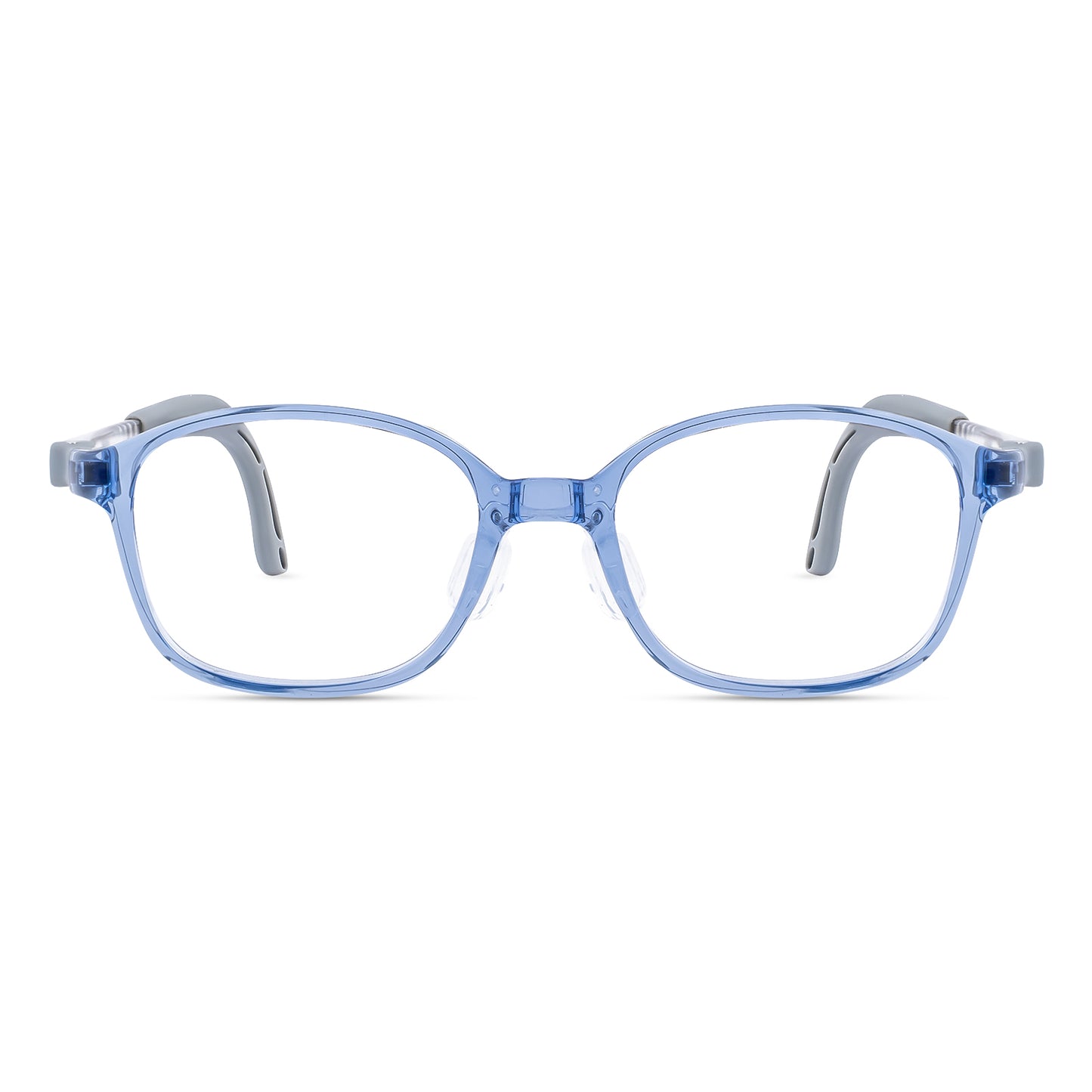 Lulu blue gray kids glasses front frame detail