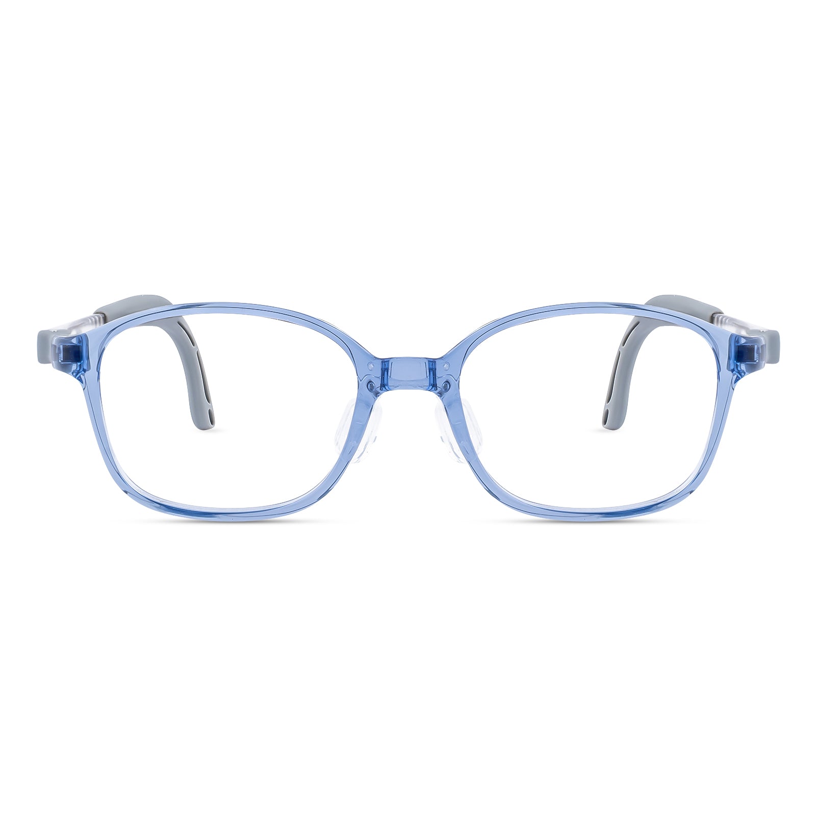 Lulu blue gray kids glasses front frame detail