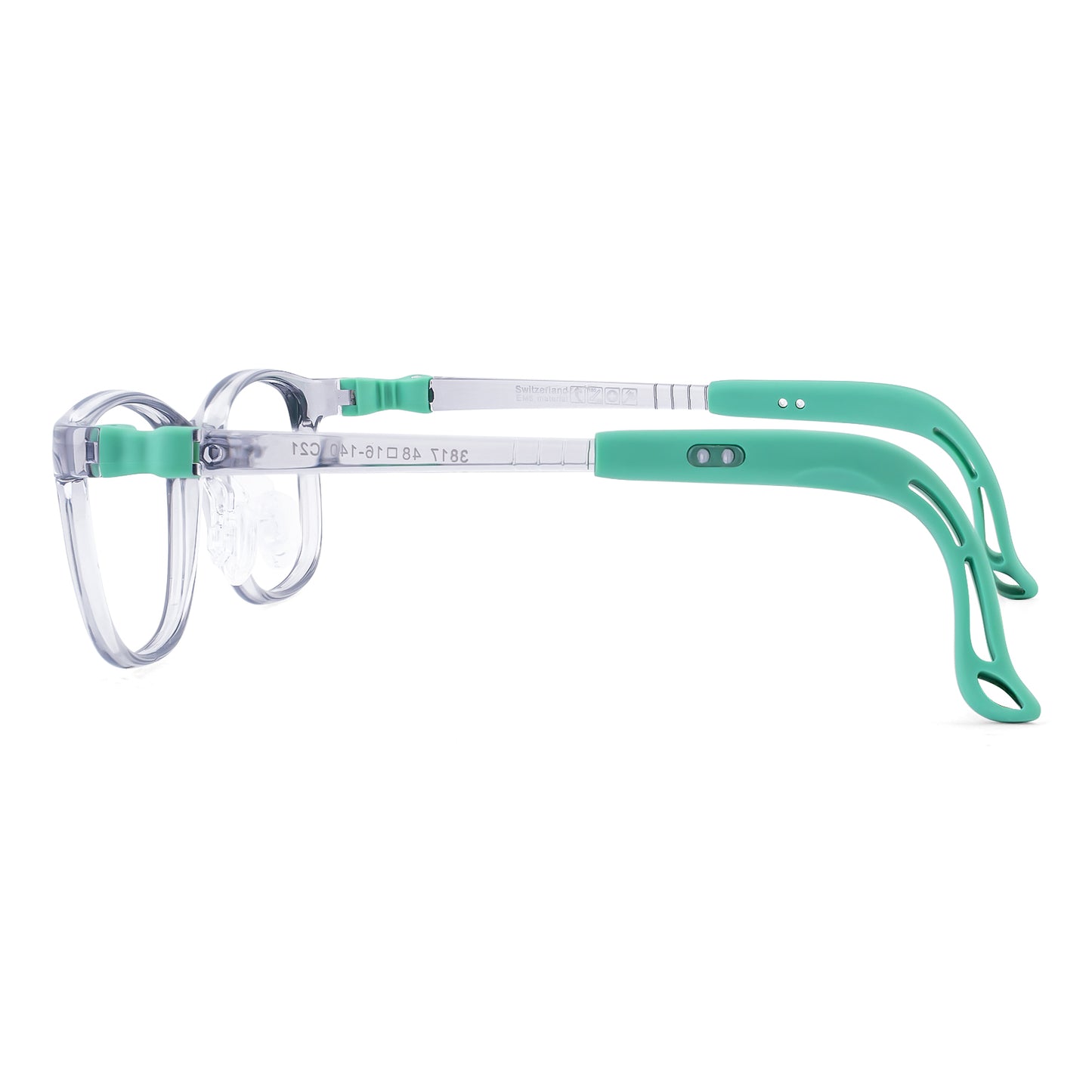 Luna clear green kids glasses side view