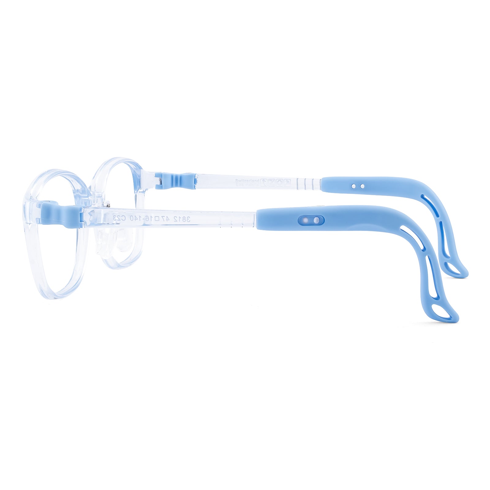 Lulu clear blue kids glasses side view