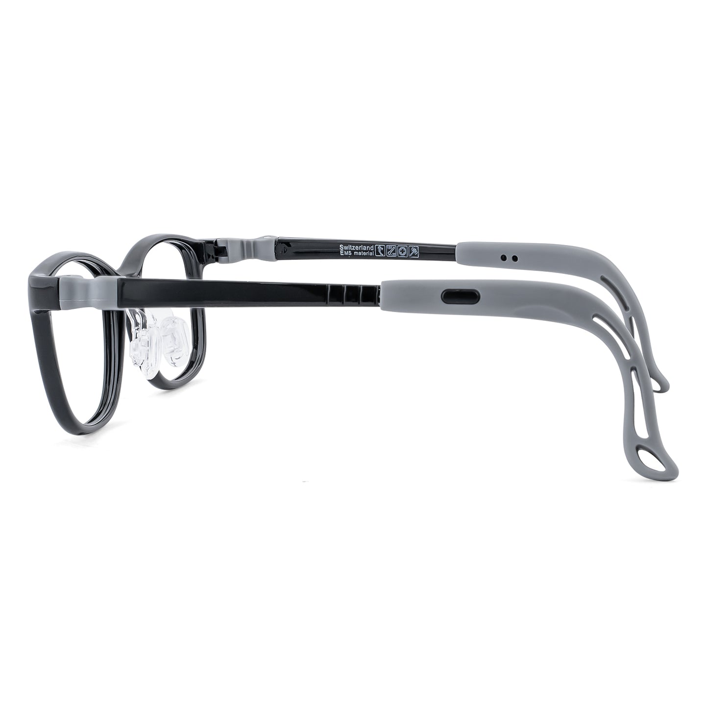 Luna black gray kids glasses side view