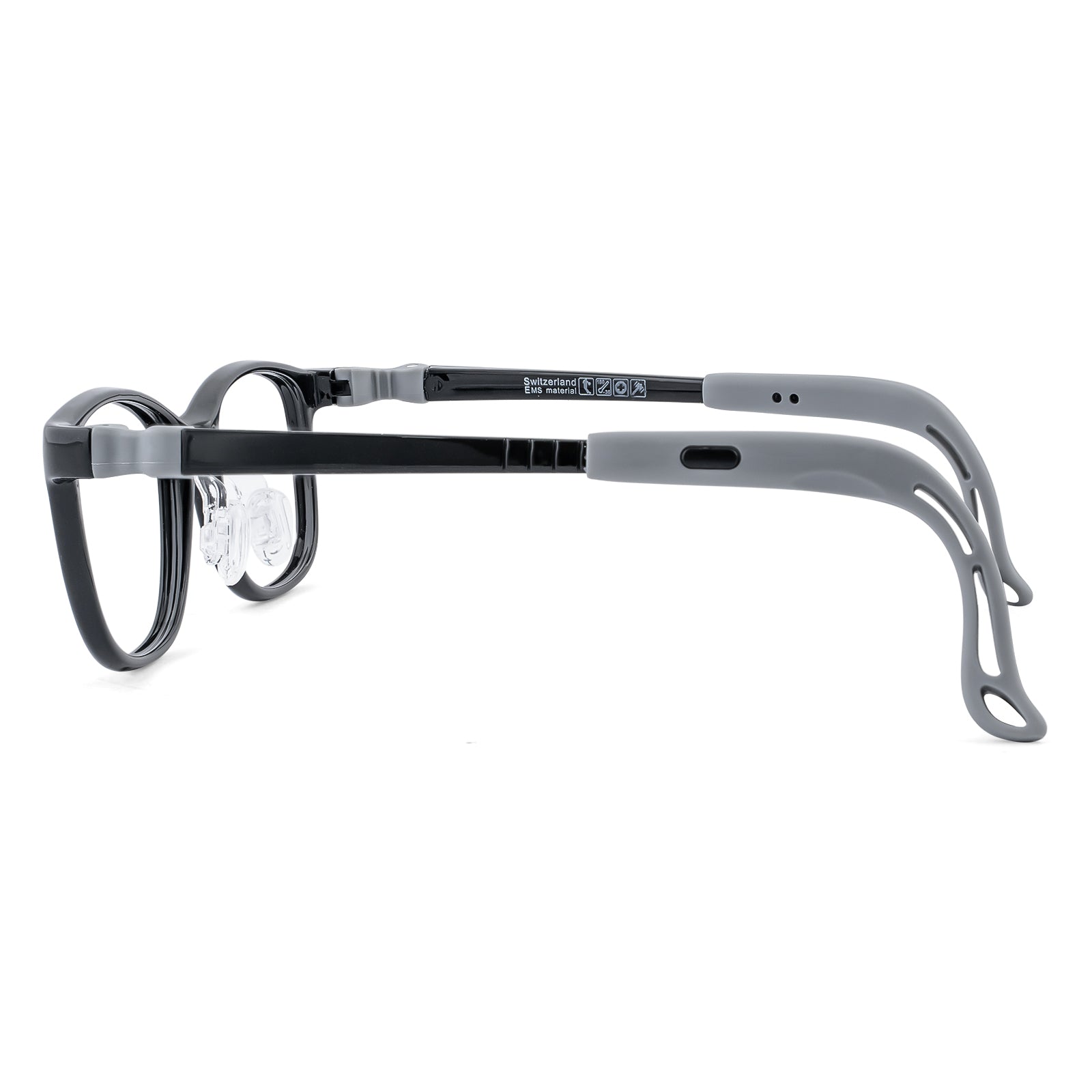 Luna black gray kids glasses side view