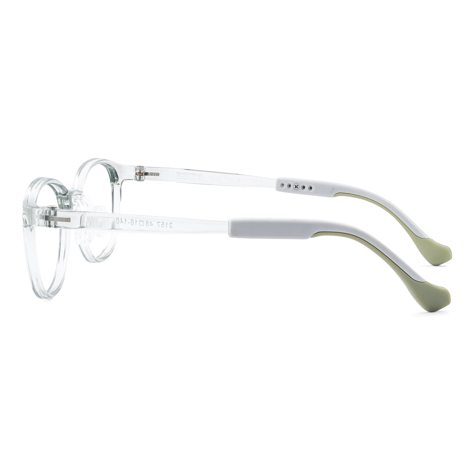 Theo clear green kids glasses side view